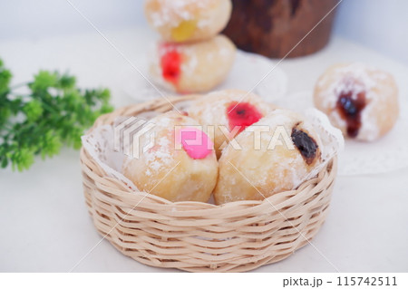 flavored ball donuts as a background 115742511