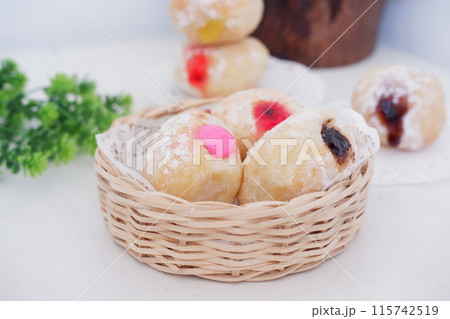 flavored ball donuts as a background flavored ball donuts as a background 115742519