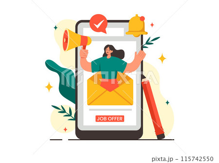 Job Offer Vector Illustration featuring a Businessman, Recruitment Search, Career Start, and Company Vacancy in a Flat Style Cartoon Background 115742550