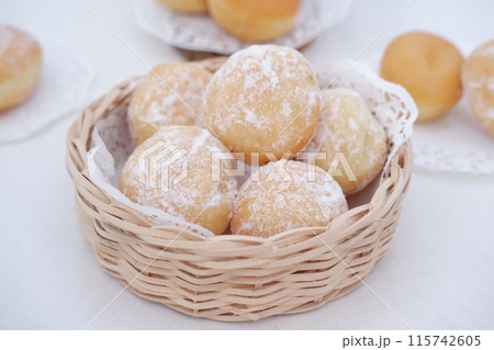 delicious snowball donuts as a background 115742605