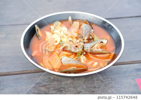 noodles with meat in soup 115742648