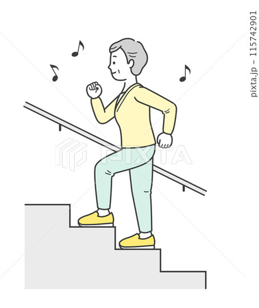 元気に階段を上る高齢女性の全身イラスト 元気に階段を上る高齢女性の全身イラスト 115742901