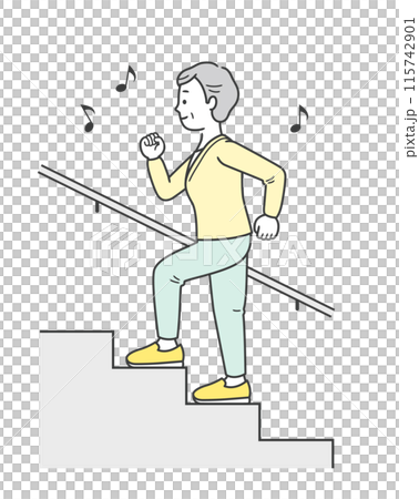 元気に階段を上る高齢女性の全身イラスト 元気に階段を上る高齢女性の全身イラスト 115742901