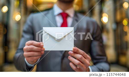 ビジネスマンが辞令を受け取り、昇進するイメージ。 ビジネスマンが辞令を受け取り、昇進するイメージ。 115744048