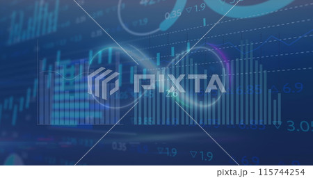 Image of infinity symbol over multiple graphs and trading board and loading circles 115744254