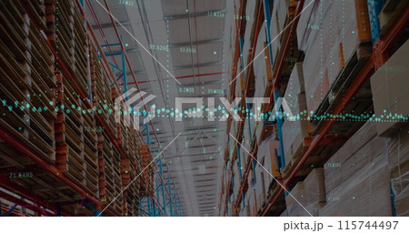 Image of data processing over empty warehouse 115744497