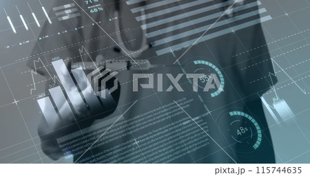 Image of data processing over male doctor holding syringe 115744635