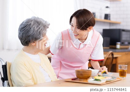 訪問介護　食事介助をする介護士 115744841