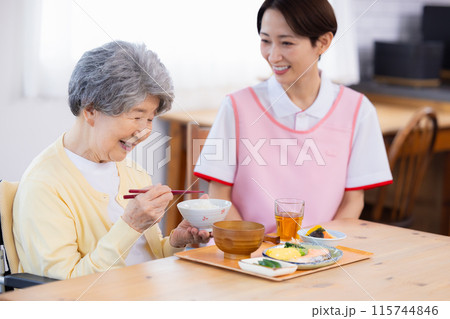 訪問介護 食事介助をする介護士 訪問介護 食事介助をする介護士 115744846