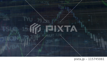 Image of financial data processing over cars on street 115745081