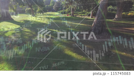 Image of financial data processing over park Image of financial data processing over park 115745083