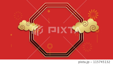Image of chinese pattern and decoration on red background 115745132