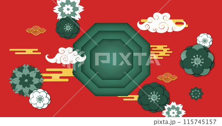 Image of chinese pattern and decoration on red background 115745157