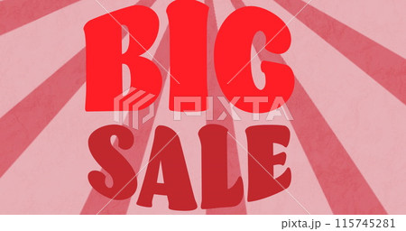 Image of big sale text banner over radial rays spinning in seamless pattern on pink background Image of big sale text banner over radial rays spinning in seamless pattern on pink background 115745281