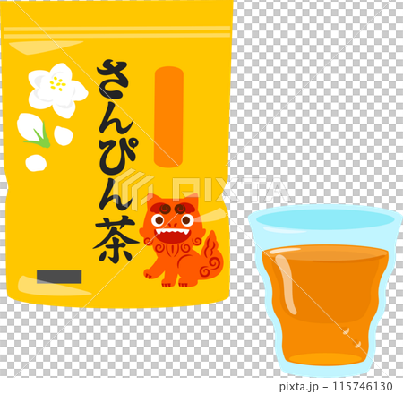 Sanpin tea in a bag and in a glass 115746130