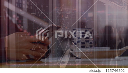 Image of financial data processing over man using smartphone 115746202