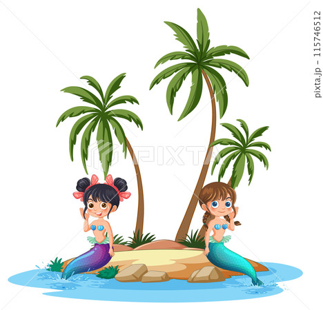 Mermaid Friends on Tropical Island 115746512