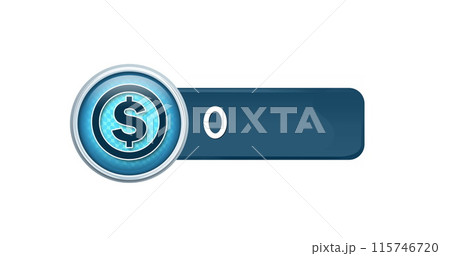 Digital image of a dollar icon with increasing numbers on a white background 4k 115746720