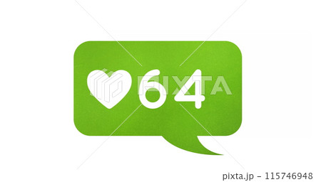 Digital image of a heart icon and increasing numbers on a white background 4k 115746948