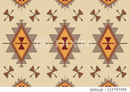 Navajo tribal vector seamless pattern. Native American ornament. Ethnic South Western decor style. Boho geometric ornament. Vector seamless pattern. Mexican blanket, rug. Woven carpet illustration. Navajo tribal vector seamless pattern. Native American ornament. Ethnic South Western decor style. Boho geometric ornament. Vector seamless pattern. Mexican blanket, rug. Woven carpet illustration. 115747305