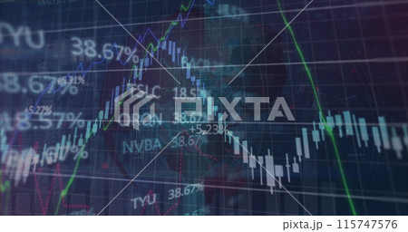 Image of data processing and shapes on black background 115747576
