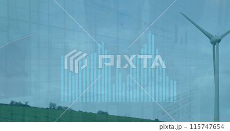 Image of graphs and data over wind turbine 115747654