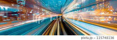Abstract high speed motion blurred concept image from a monorail in Tokyo, Japan 115748136
