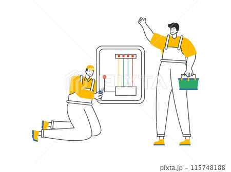 Lighting and Electricity Vector Illustration featuring a Light Bulb, Lamp, and Energy Maintenance Service Panel Cabinet for Technician Electrical Work 115748188