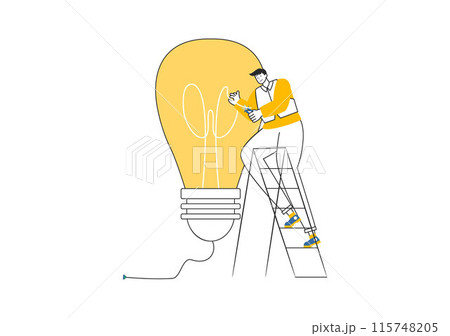 Lighting and Electricity Vector Illustration featuring a Light Bulb, Lamp, and Energy Maintenance Service Panel Cabinet for Technician Electrical Work Lighting and Electricity Vector Illustration featuring a Light Bulb, Lamp, and Energy Maintenance Service Panel Cabinet for Technician Electrical Work 115748205