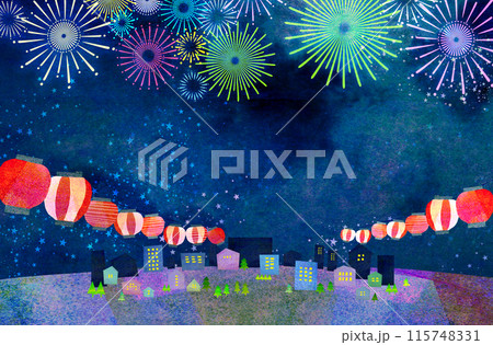 夏の夜空に輝く花火 背景素材 夏の夜空に輝く花火 背景素材 115748331
