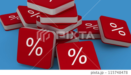 Image of percentage symbol on 3d square shape against blue background Image of percentage symbol on 3d square shape against blue background 115748478