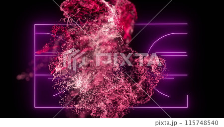 Image of pink digital wave over neon purple basketball court layout against black background Image of pink digital wave over neon purple basketball court layout against black background 115748540