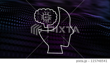 Image of ai data processing over purple spots and dark background Image of ai data processing over purple spots and dark background 115748541