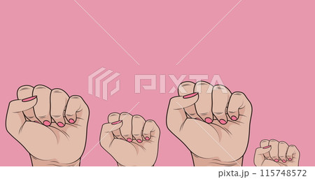 Image of raising fists on pink background 115748572