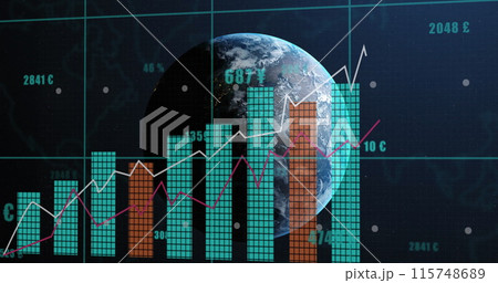 Image of financial data processing over globe Image of financial data processing over globe 115748689