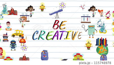 Image of be creative text and colorful icons 115748978
