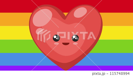 Image of balloons and heart on rainbow background Image of balloons and heart on rainbow background 115748994