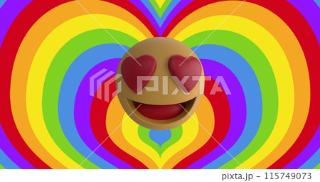 Image of hearts and emoji icon on rainbow background Image of hearts and emoji icon on rainbow background 115749073