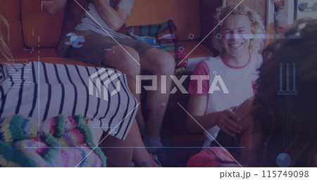 Image of data processing over group of students studying 115749098