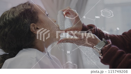 Image of data processing over biracial girl patient with inhaler in hospital Image of data processing over biracial girl patient with inhaler in hospital 115749208