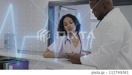 Image of data processing over diverse doctors in hospital 115749361