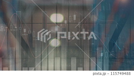 Image of financial data processing over out of focus lights 115749488