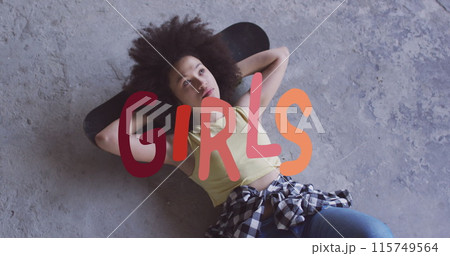 Image of girl text over woman lying on the floor 115749564
