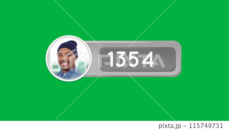 Image of counting numbers in a grey box and a cropped photo of a black man wearing a beanie hat on a 115749731