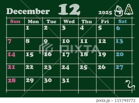2025 カレンダー 黒板 12月 2025 カレンダー 黒板 12月 115749772