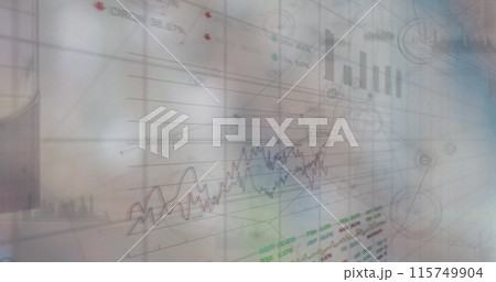 Image of data processing and network of connections over grid 115749904