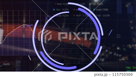 Image of shapes over data processing and cityscape Image of shapes over data processing and cityscape 115750309