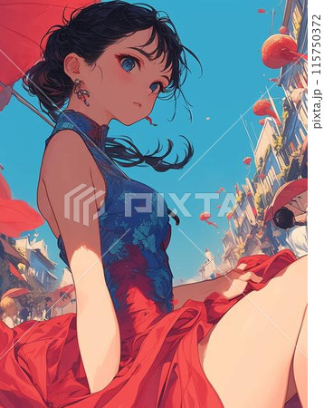 チャイナドレスを着た妖艶な女性 115750372