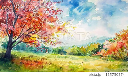 水彩タッチの美しい風景画 115750374