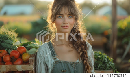 farmer woman harvesting 115750512